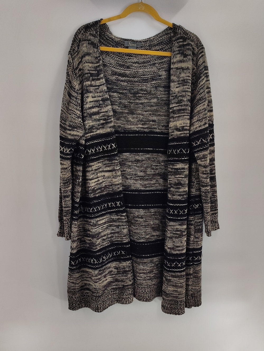 Natural Reflections Open Cardigan XXL Long Black Tan Long Sleeve